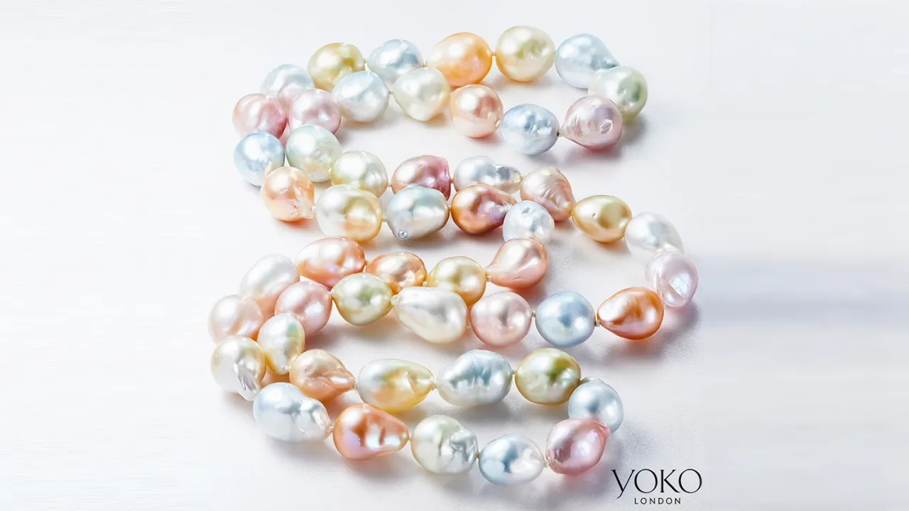 Cultured freshwater baroque pearls in pink, peach, blue, white