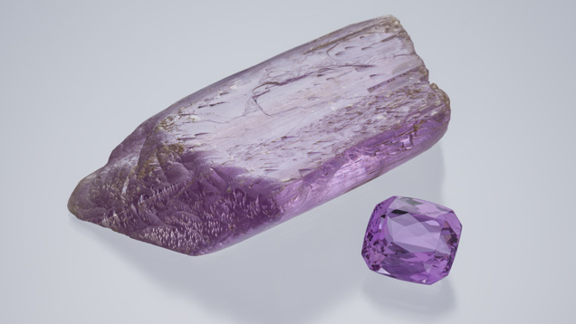Kunzite. Kunzite’s beauty is apparent in both its natural crystal and faceted forms. - Robert Weldon