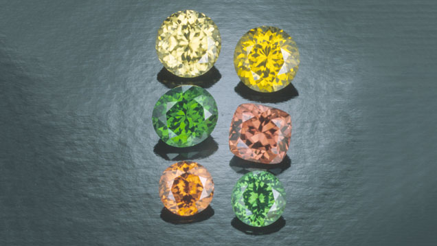 Various Zircon Colors. Zircon comes in many attractive colors. - GIA & Tino Hammid, courtesy Gordon Bleck