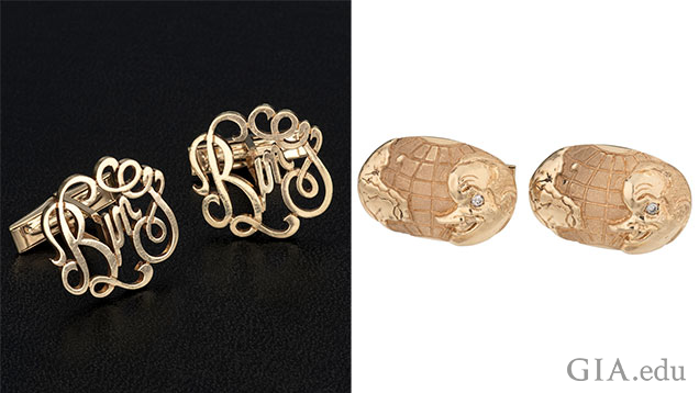 Left: “Bing” done in scroll writing. Right: Cufflinks with Bob Hope’s profile. Left: “Bing” done in scroll writing. Right: Cufflinks with Bob Hope’s profile.