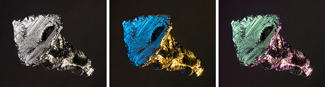 Sulfide inclusion in fluorite seen with Rhineberg illumination. Sulfide inclusion in fluorite seen with Rhineberg illumination.