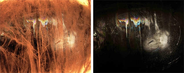 Needles and thin films produce the cat’s-eye effect in this diaspore.