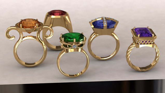 Computer rendering designed by Josh White in the JDT class using tourmalines from the GIA museum.