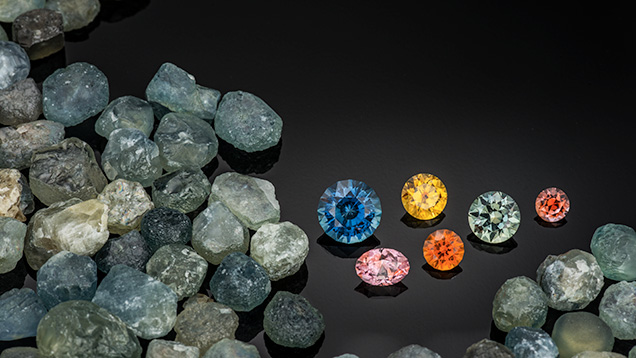Rough and cut alluvial Montana sapphires Rough and cut alluvial Montana sapphires